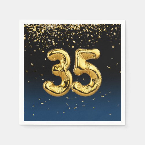 35th Gold Balloons and Confetti Napkins