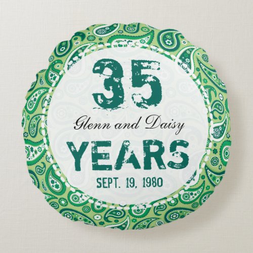 35th Jade Wedding Anniversary Paisley Pattern Round Pillow