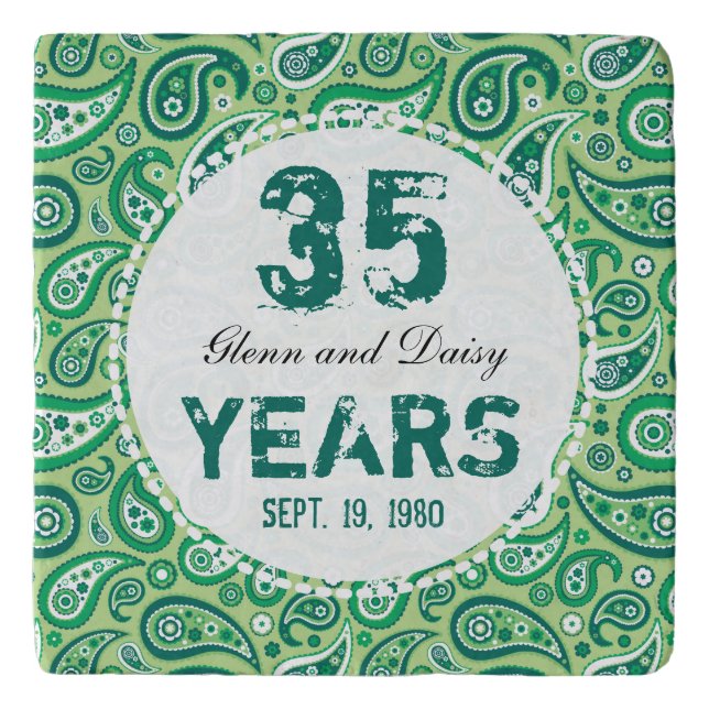 35th Jade Wedding Anniversary Paisley Pattern Trivet (Front)