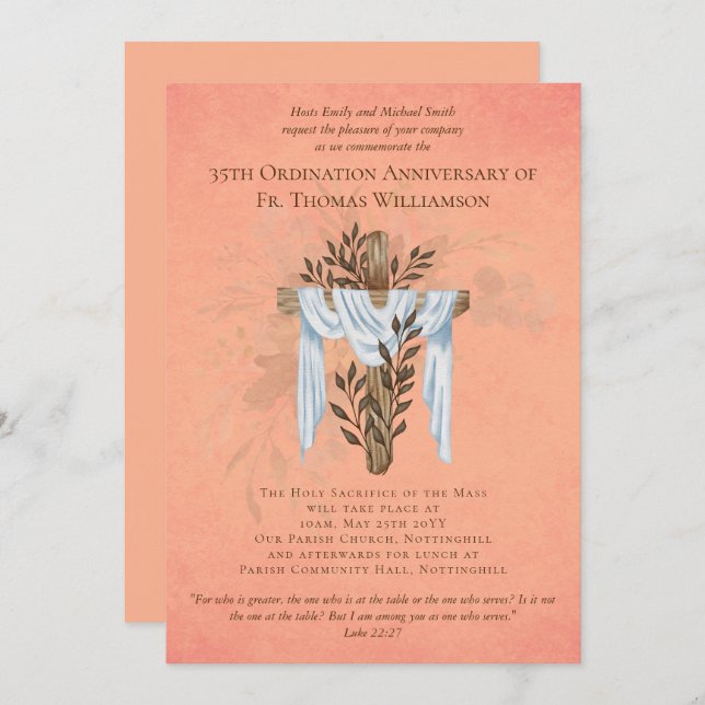 35th Ordination Anniversary Invitation Coral (Front/Back)