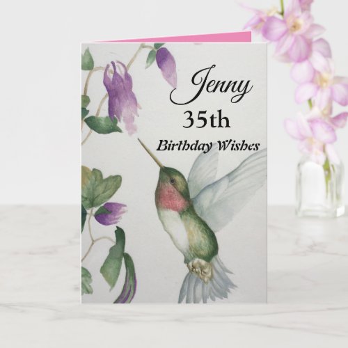 35th Pretty Hummingbird Happy Birthday Card