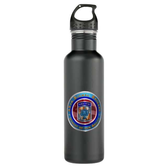 35th Signal Brigade-Airborne  Stainless Steel Water Bottle (Front)