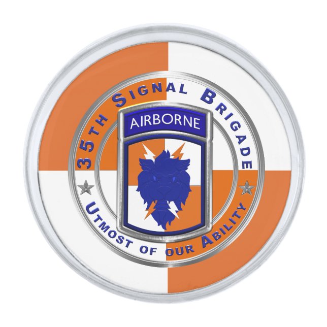 35th Signal Brigade  Silver Finish Lapel Pin (Front)