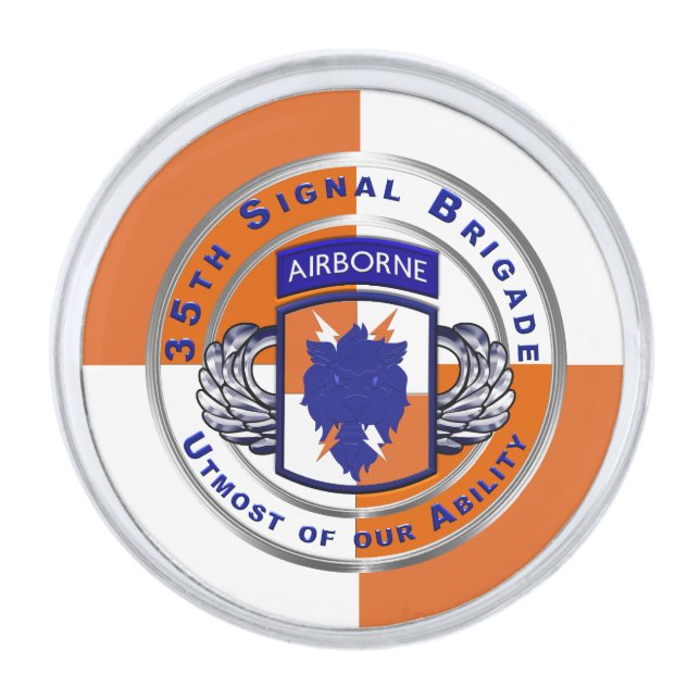 35th Signal Brigade  Silver Finish Lapel Pin (Front)