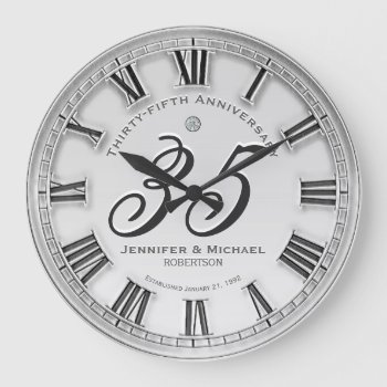 35th Silver Wedding Anniversary Large Clock by AZEZcom at Zazzle