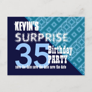 35th Surprise Birthday Save the Date Diagonal VB12 Announcement Postcard