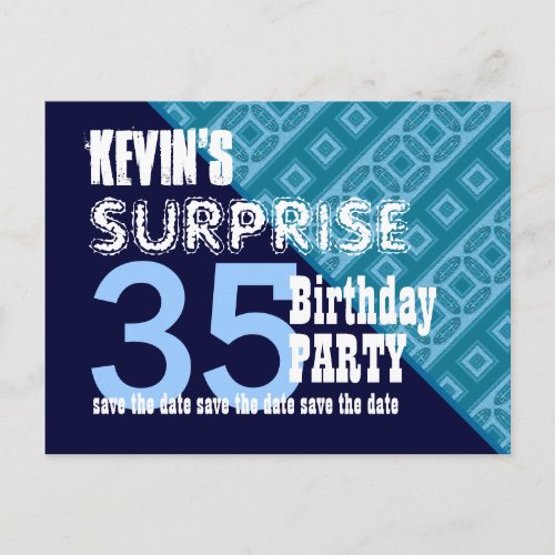 35th Surprise Birthday Save the Date Diagonal VB12 Announcement Postcard