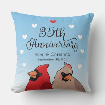 35th Wedding Anniversary  Cardinal Bird Pair Throw Pillow by DuchessOfWeedlawn at Zazzle