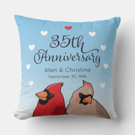 35th Wedding Anniversary, Cardinal Bird Pair Throw Pillow