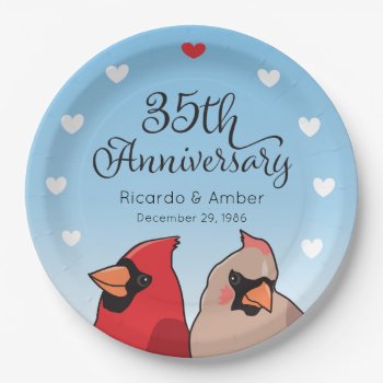 35th Wedding Anniversary  Cardinal Pair Paper Plates by DuchessOfWeedlawn at Zazzle