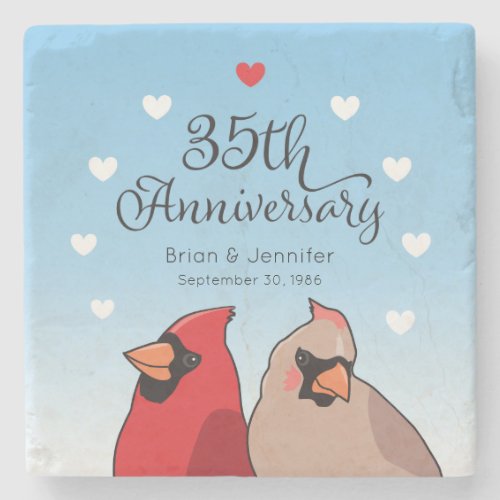 35th Wedding Anniversary Cardinal Pair Stone Coaster