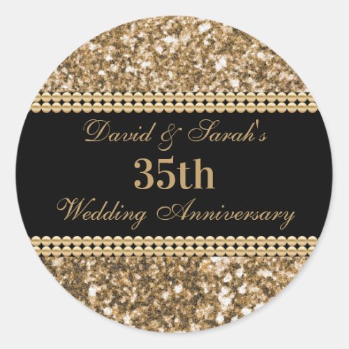 35th Wedding Anniversary Celebration Gold Glitter  Classic Round Sticker