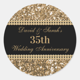 35th Wedding Anniversary Celebration Gold Glitter Classic Round Sticker