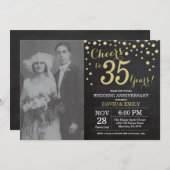35th Wedding Anniversary Chalkboard Black and Gold Invitation (Front/Back)