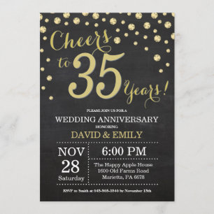 35th Wedding Anniversary Chalkboard Black and Gold Invitation