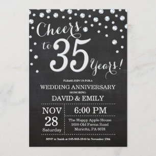 35th Wedding Anniversary Chalkboard Black Silver Invitation