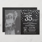 35th Wedding Anniversary Chalkboard Black Silver Invitation (Front/Back)