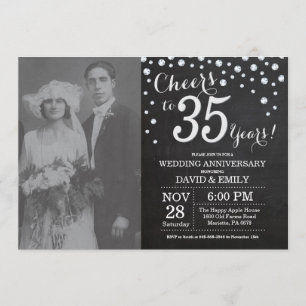 35th Wedding Anniversary Chalkboard Black Silver Invitation