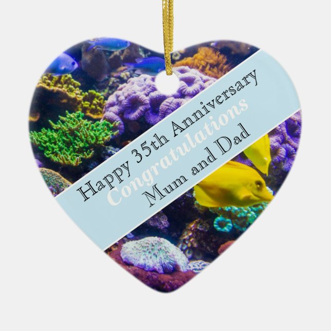 35th Wedding Anniversary Coral  Ceramic Ornament (Front)