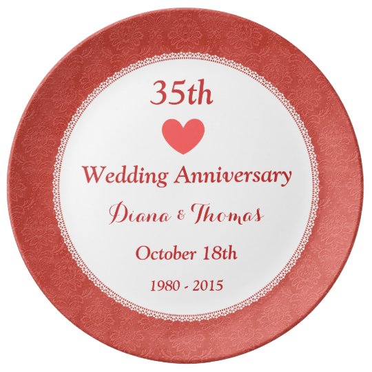 35th Wedding Anniversary CORAL Damask Pattern W35B Dinner