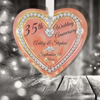 35th Wedding Anniversary Coral | Diamonds Keepsake Ornament by holidayhearts at Zazzle
