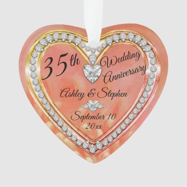 35th Wedding Anniversary Coral | Diamonds Keepsake Ornament (Front)