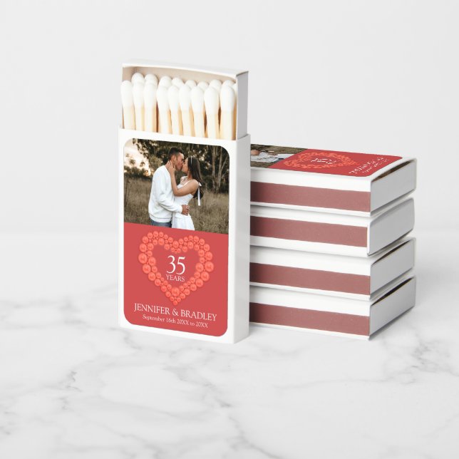 35th wedding anniversary coral favor matchboxes (Stacked)