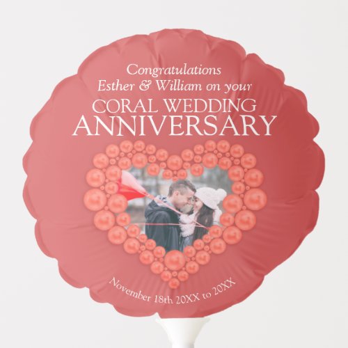 35th wedding anniversary coral heart custom photo balloon