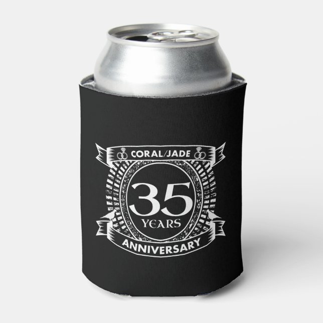 35th wedding anniversary Coral Jade crest Can Cooler (Can Front)