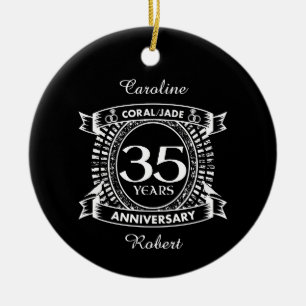 35th wedding anniversary Coral Jade crest Ceramic Ornament