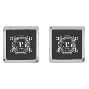 35th wedding anniversary Coral Jade crest Cufflinks