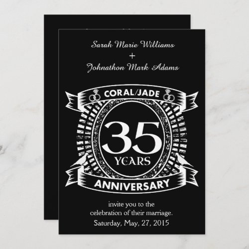 35th wedding anniversary Coral Jade crest Invitation