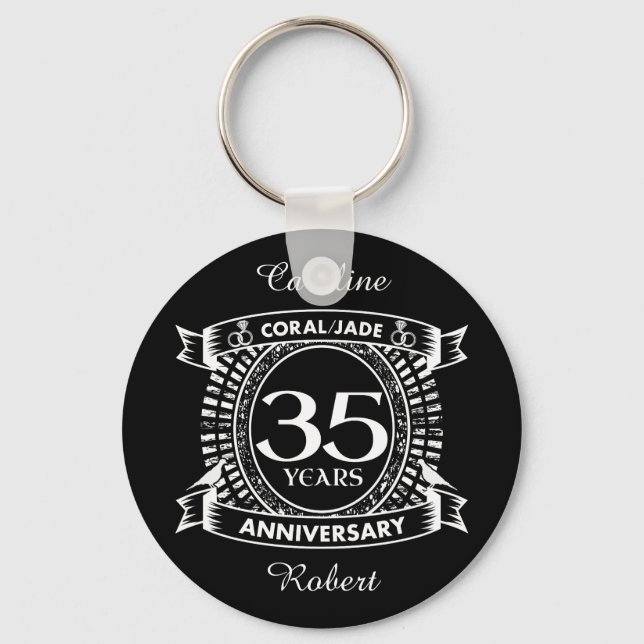 35th wedding anniversary Coral Jade crest Keychain (Front)