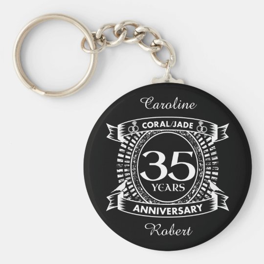 35th wedding anniversary Coral Jade crest Keychain