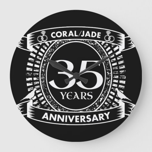 35th wedding anniversary Coral Jade crest Large Clock