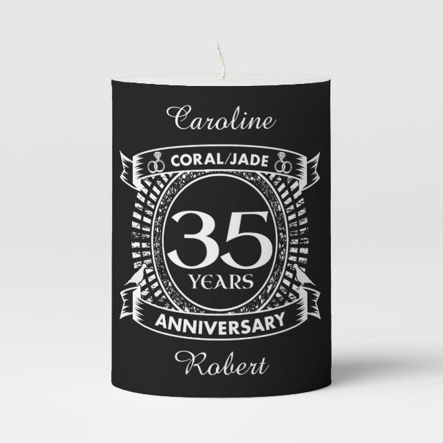 35th wedding anniversary Coral Jade crest Pillar Candle (Front)
