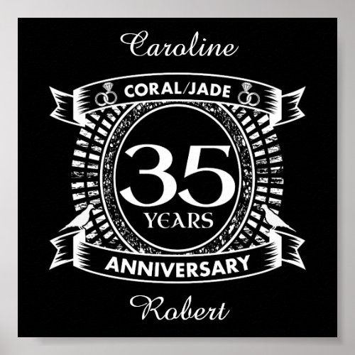 35th wedding anniversary Coral Jade crest Poster