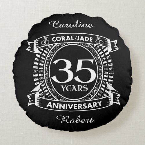 35th wedding anniversary Coral Jade crest Round Pillow