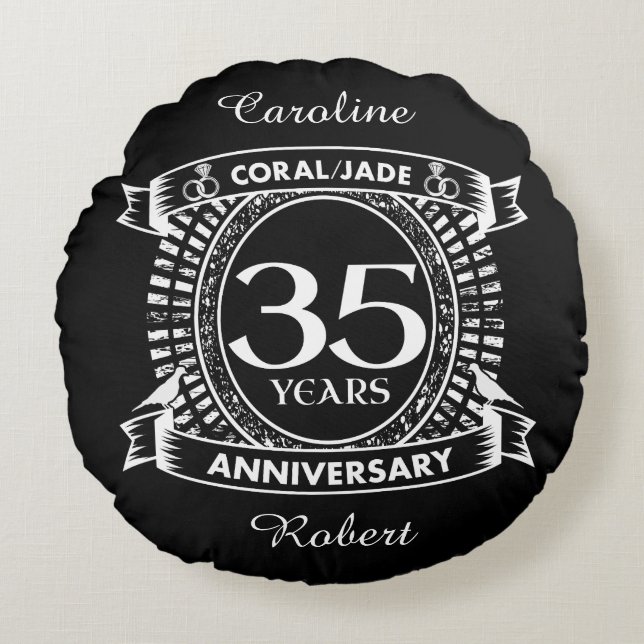 35th wedding anniversary Coral Jade crest Round Pillow (Front)