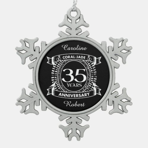35th wedding anniversary Coral Jade crest Snowflake Pewter Christmas Ornament
