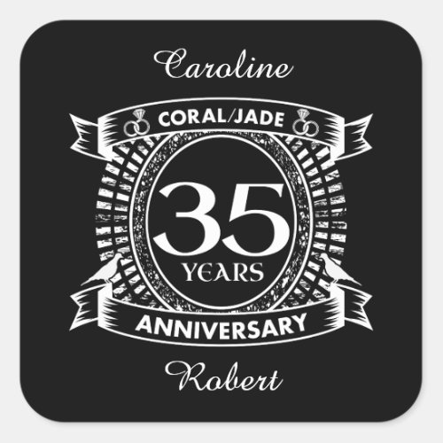 35th wedding anniversary Coral Jade crest Square Sticker