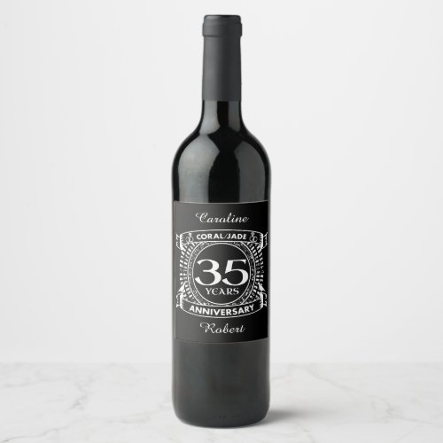 35th wedding anniversary Coral Jade crest Wine Label
