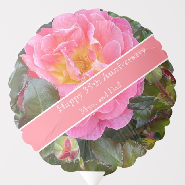35th Wedding Anniversary Coral Rose Balloon (Front)