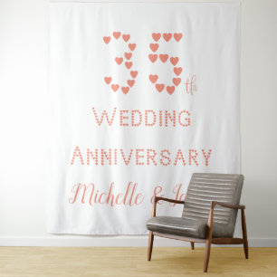 35th Wedding Anniversary Coral Wedding Typography Tapestry
