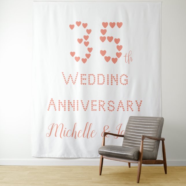 35th Wedding Anniversary Coral Wedding Typography Tapestry (In Situ)