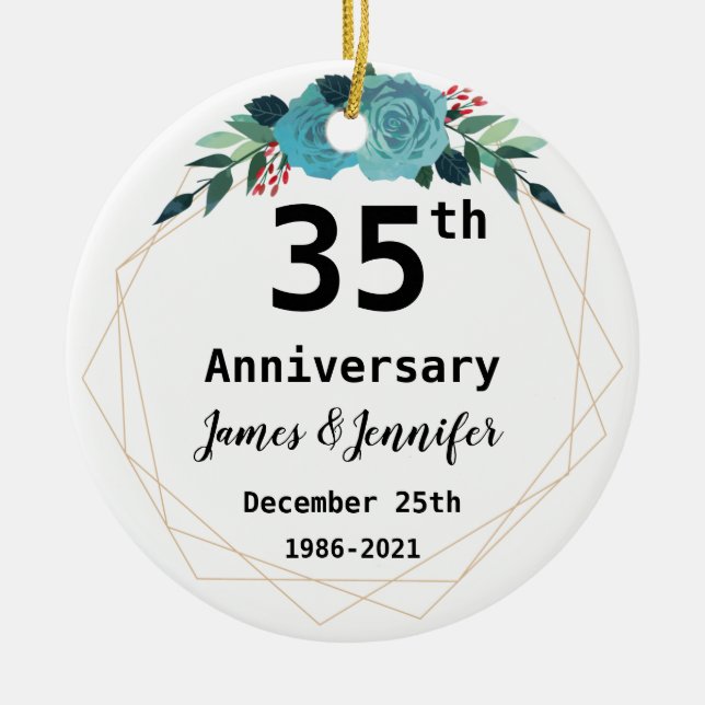 35th Wedding Anniversary Custom Names and Year Ceramic Ornament (Front)