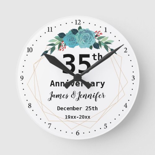 35th Wedding Anniversary Custom Names and Year Round Clock