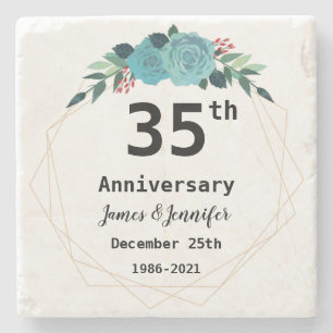 35th Wedding Anniversary Custom Names and Year Stone Coaster