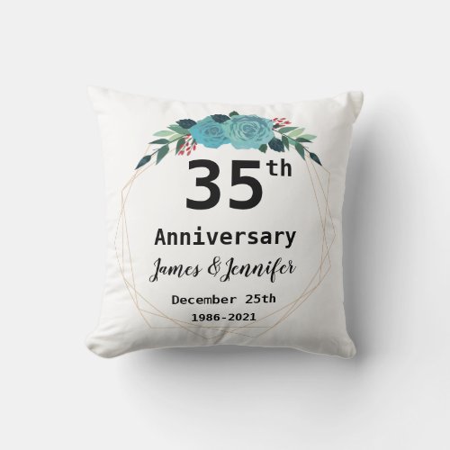 35th Wedding Anniversary Custom Names and Year Throw Pillow