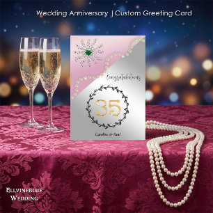 35th Wedding Anniversary Elegant Emerald & Pearl Card
